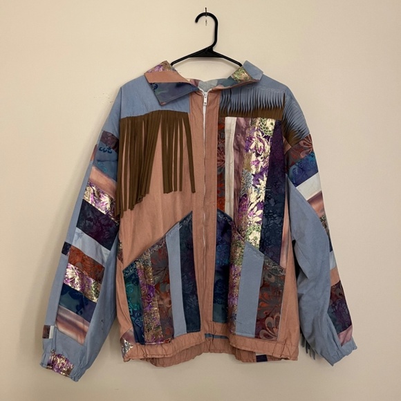 Vintage Handmade Patchwork Faux Suede Jacket L - Picture 2 of 10